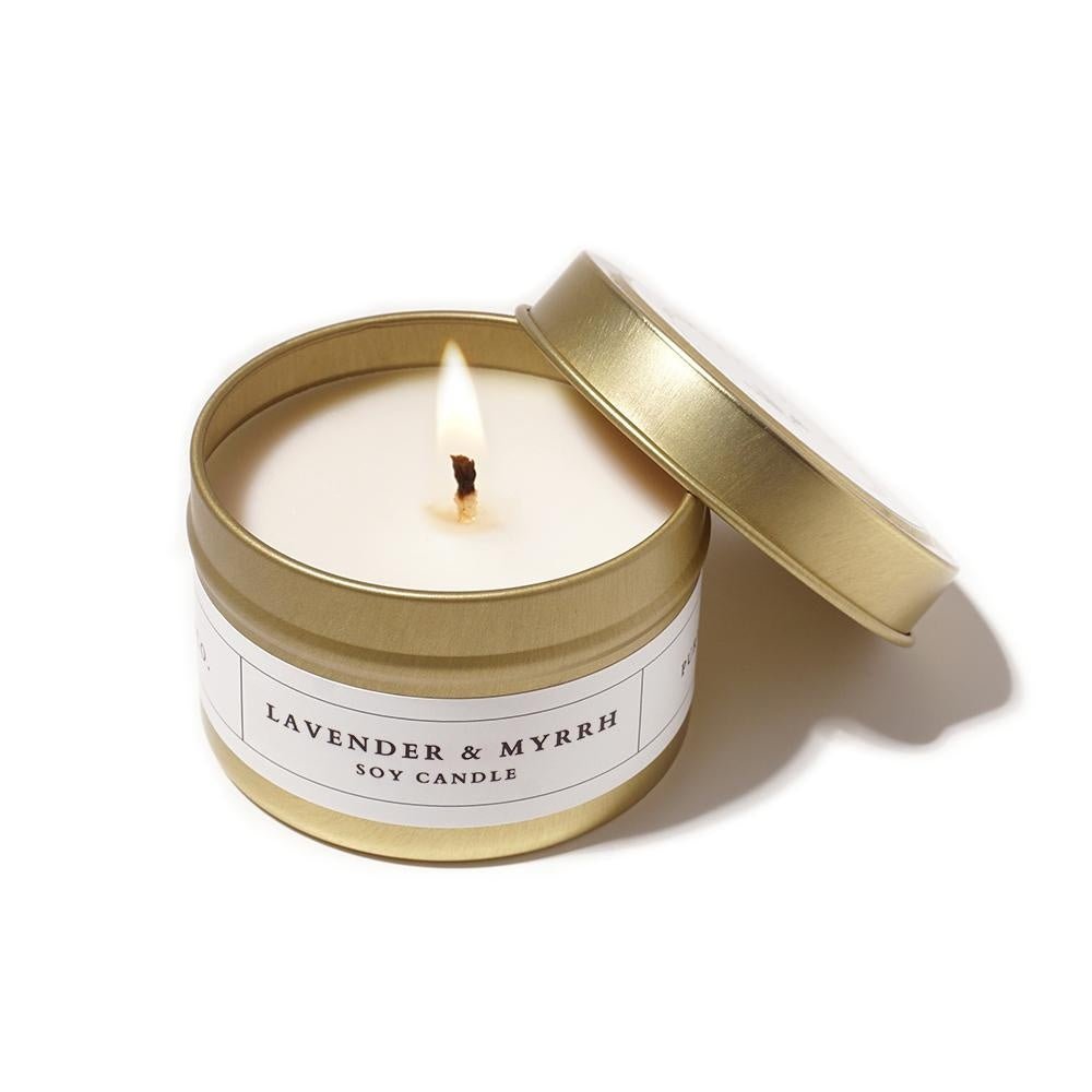 Lavender & Myrrh Aroma Candle Travel Size 80g scented candle.
